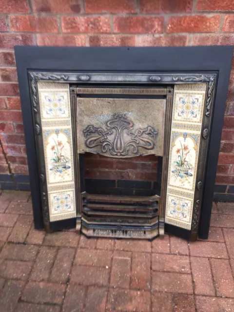 Vintage Cast Iron Tiled Fireplace / Fire Surround Insert / Victorian Style