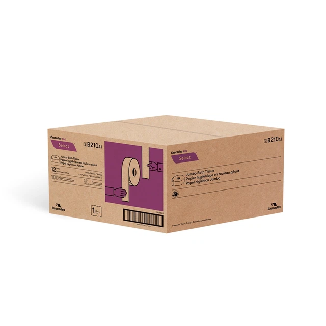 Cascades PRO Select Jumbo Roll 1-Py Bath Tissue, White, 2,000', 12 Rolls