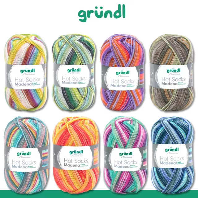 Gründl 100 g Hot Socks Madena 4-fädig Sockenwolle Farbverlaufswolle 8 Farben