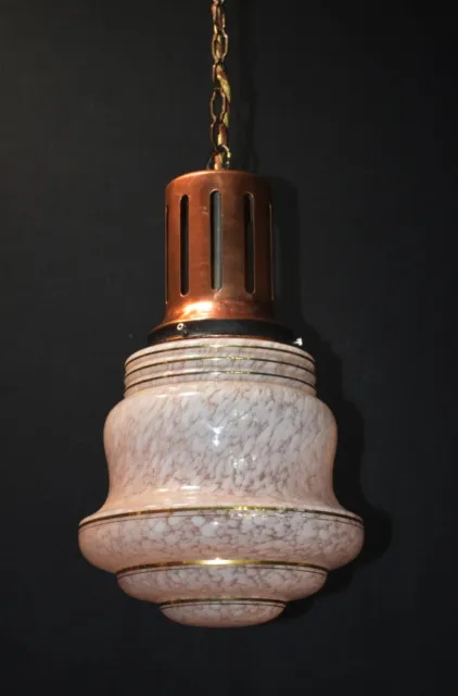 art deco pendant light original skyscraper geometric marbled gilt glass C-1940s