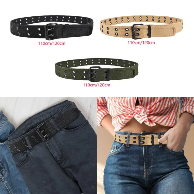 Double eyelet belt, canvas belt, decorative webbing waist belt, denim belt for