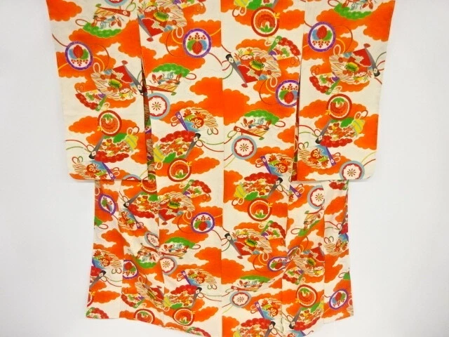 38959# Japanese Kimono / Antique Kimono / Folding Fan Pattern & Family Crest
