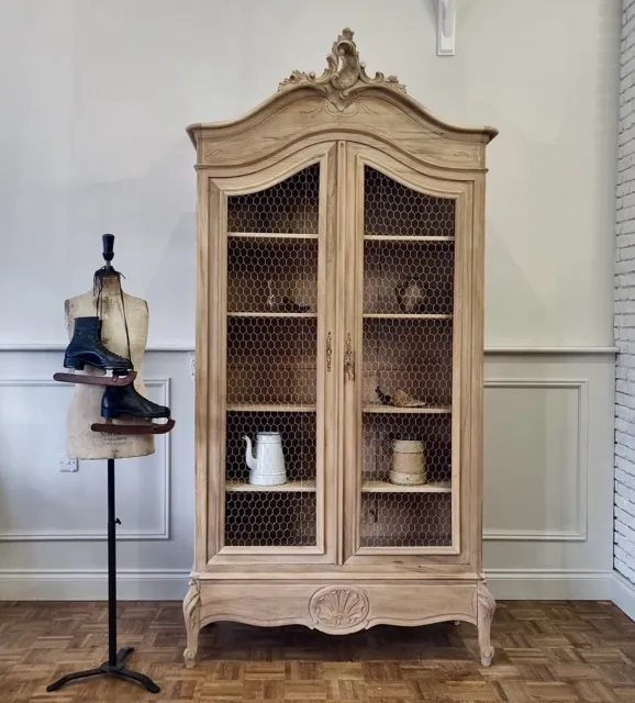 Antique French Armoire / Linen Press Cupboard / Display Cabinet Bookcase