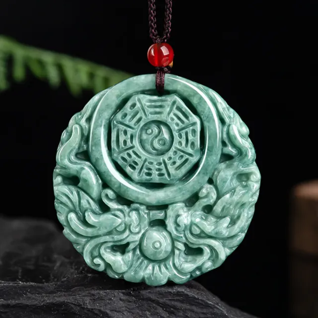 New 100% Natural Jade Grade A Jadeite Lucky Dragon Eight Diagrams Pendant