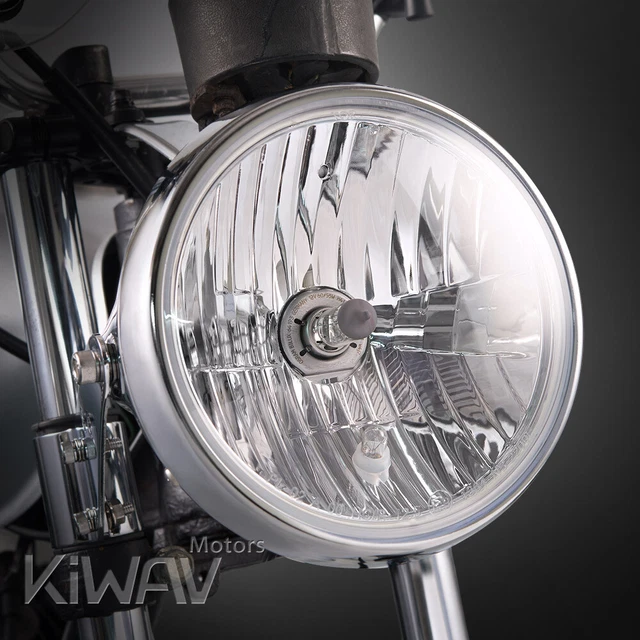 7" feu avant lamp solid retro style boitier en métal chromé ECE pour Triumph