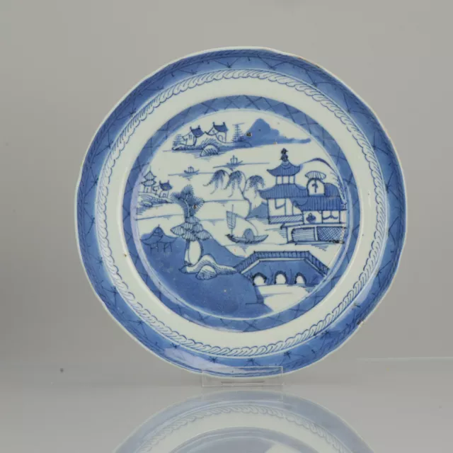 Antique 19th Century Chinese Porcelain Jiaqing Landscape Blue & White Plate