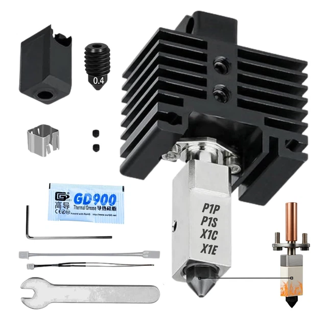 0,8 mm hard staal hotend voor Bambu Lab P1P/P1S/X1/X1C, volledig metalen hotend 320 graden Celsius, met geïntegreerd design, vervanging