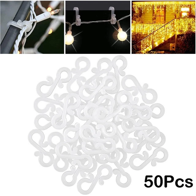 50 Ganci Per Luci Da Esterno - Clip E Ganci Portachiusa Per Decorazioni Luminose, Fissaggio Semplice E Sicuro Per Giardino, Balcone E Terrazza.