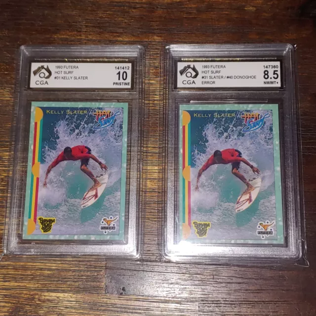 RARE 1993 Futera Hot Surf #31 Kelly Slater RC CGA 10 PRISTINE + ERROR Rookie 8.5 RARE 1993 Futera Hot Surf #31 Kelly Slater RC CGA 10 PRISTINE + ERROR Rookie 8.5