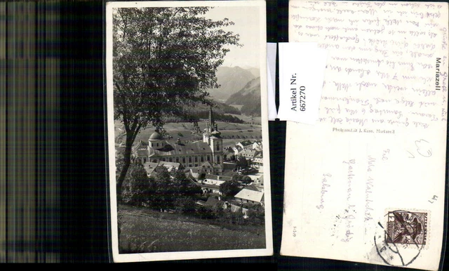 667270,Foto Ak Mariazell  Blick auf Basilika pub J. Kuss