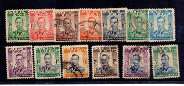 Southern Rhodesia 1937 Gvi Def. Set ( 13 ) Sg40-52 Used Cat £26