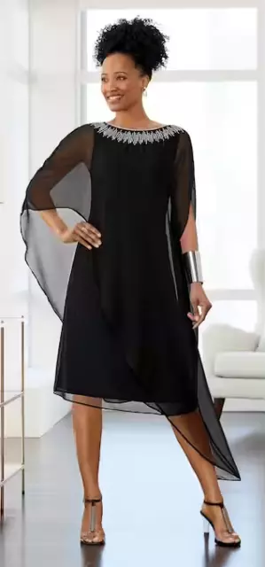 Size 16 Black Adah Embellished Overlay Dress Dinner Date Cocktail