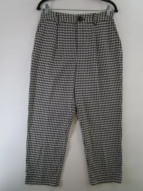 Who What Wear Womens 6 Pleated Front Wide Leg Crop Pants Black White Houndstooth