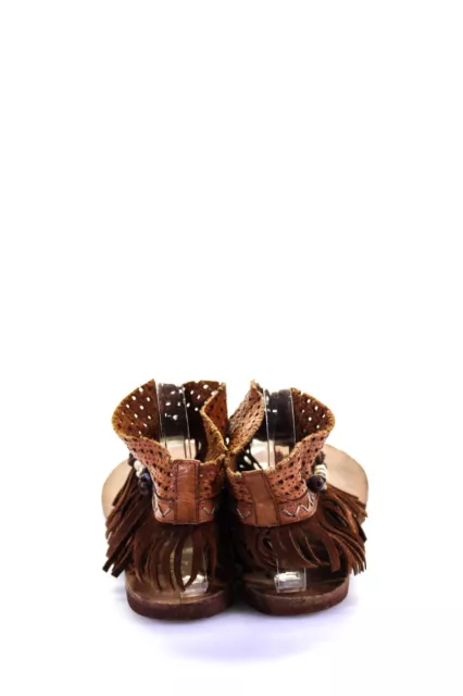 FREE PEOPLE WOMENS Laser Cut Fringe Ankle T Strap Sandals Brown Leather ...