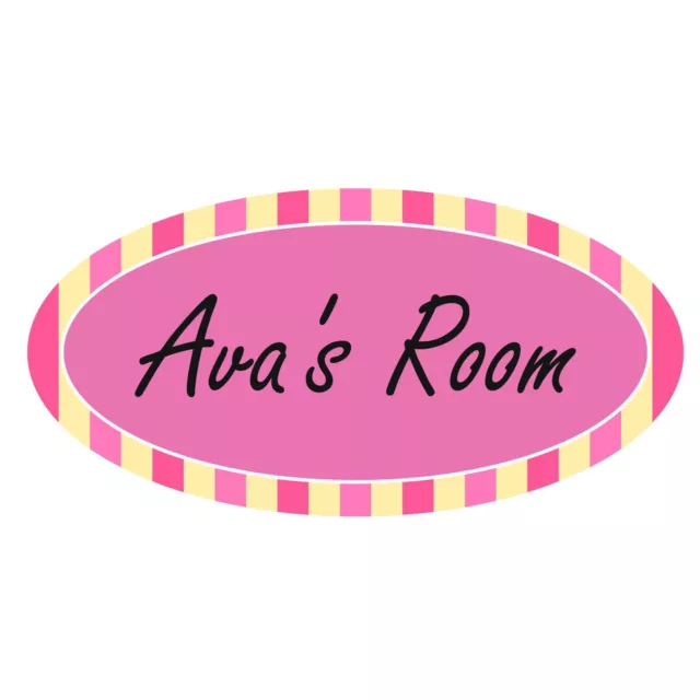 Personalised Candy Striped Oval Door Name Plaque Boy or Girls Bedroom Room Sign