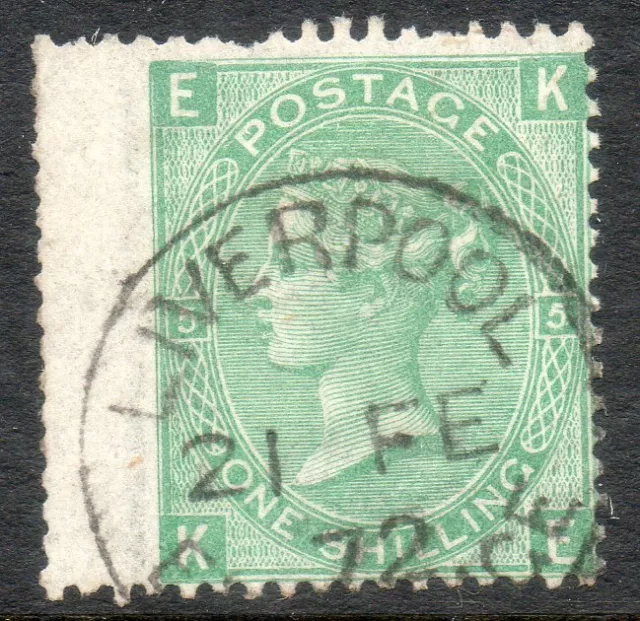 GB QV 1871 SG117 1/- Green plate 5 fine used cat £45+ Liverpool cds