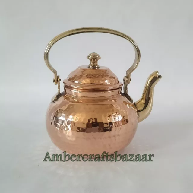 Pure Copper Hammered Tea Kettle With Brass Handle For Cooking & Serving Tea Pot