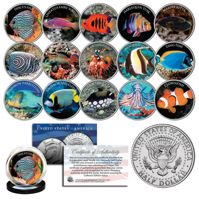 SALT WATER FISH Aquarium Tank Kennedy Half Dollars U.S. Complete 15-Coin Set COA