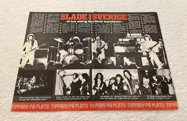 SLADE IN SWEDEN 1974 Clipping Poster Swedish Music Magazine Tiffany 1970s