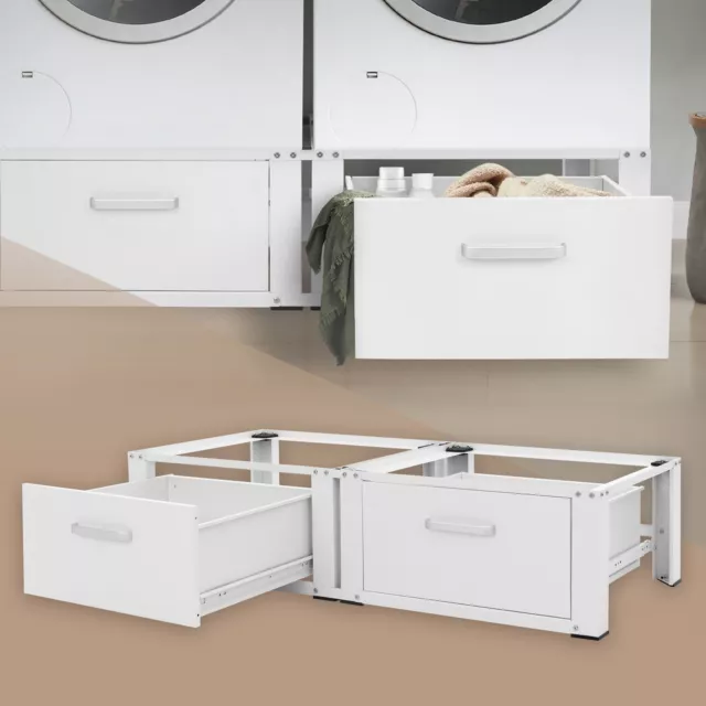 2er Set Waschmaschinen Untergestell mit Schublade Erhöhung für  Trockner Weiß