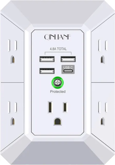 QINLIANF 5 Outlet Extender with 4 USB Charging, Wall Charger, Surge Protector