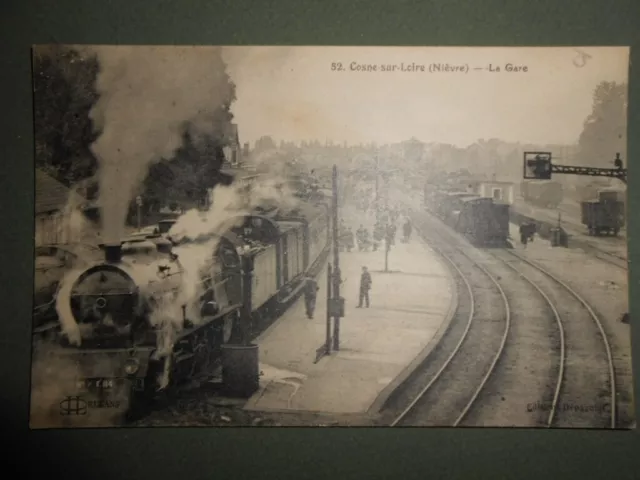 cpa ancienne carte postale Cosne sur Loire  la gare train tramway vapeur gare