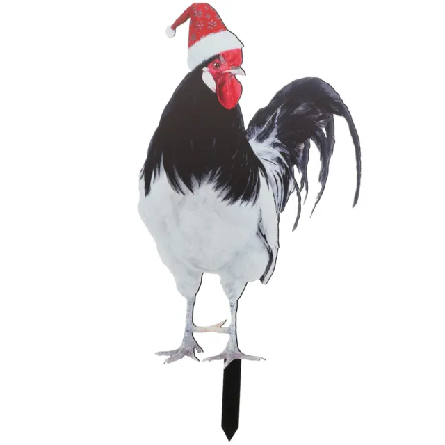 Christmas Rooster Yard Stake Art Decoration Garden Hen Stakes Decorate