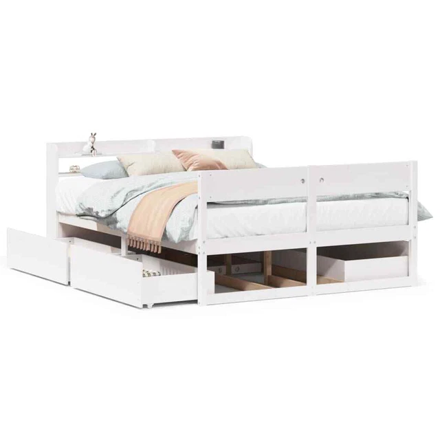 BED FRAME WITHOUT Mattress White 150x200 cm King Size Solid Wood Pine