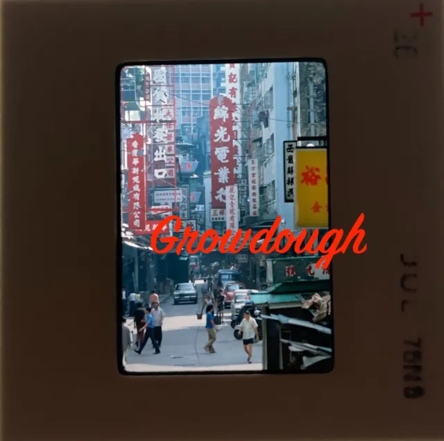 Original Slide Hong Kong Street Scene Signs People Building  1975 Kodachrome