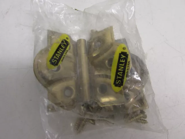 NOS! Stanley #1475 F 2" ORNAMENTAL CABINET HINGE PAIR, SATIN BRASS PLATED