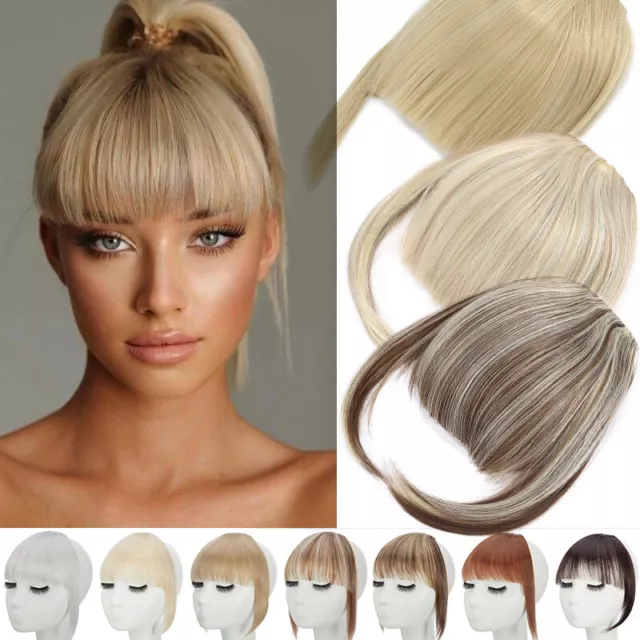 100% Natural Fringe Bangs Clip In Hair Extensions French Real as Human Thick UK