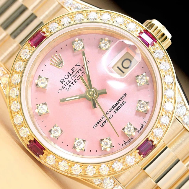ROLEX LADIES PRESIDENT 69178 18K Gold Pink Ruby Factory Diamond Dial ...