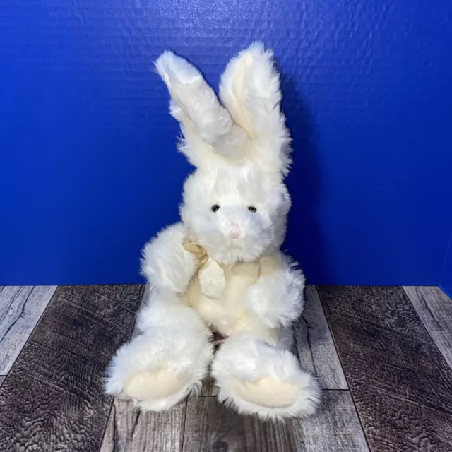 Russ Bunny Plush Roaker White Rabbit Bow Easter Wire Ears Lovey Toy Bean Bag 16"