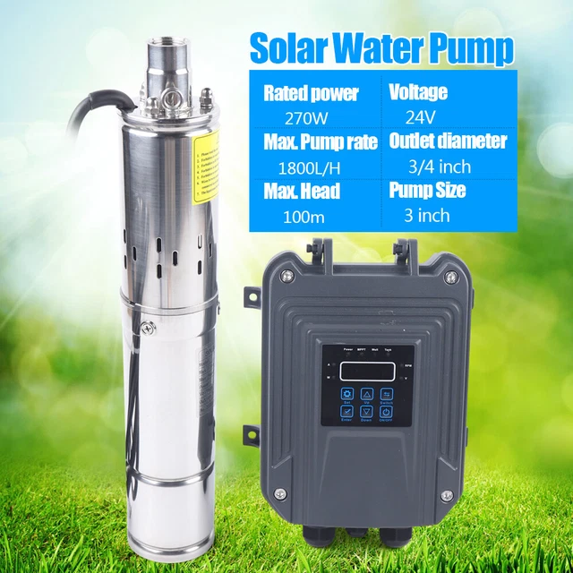 270W 24V DC 3'' Deep Well Solar Water Pump Submersible Max Head 100m/ 328ft+MPPT