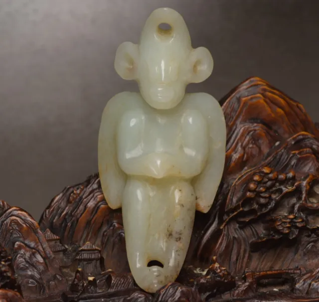 Certified Natural Hetian Jade Hand-carved Exquisite Sun God Statue Pendant 8095