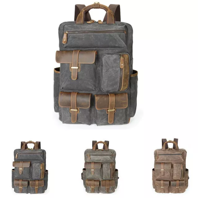 Canvas Leder Vintage Rucksack Outdoor Sports Wandern Reisen Camping Reisetasche