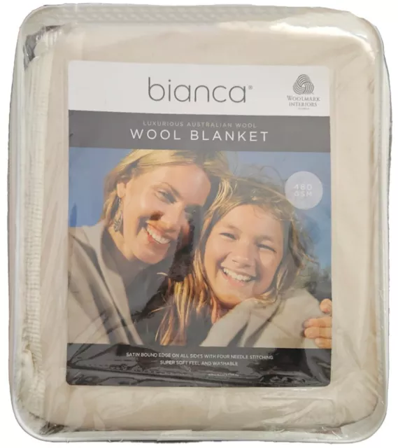 Bianca Australian Wool Blanket Cream DOUBLE Bed 480gsm Wool Mark Certified