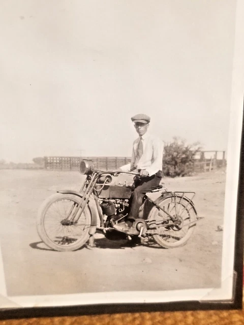 EARLY 1910 era Photograph V TWIN MOTORCYCLE Flying Merkel RARE Harley Davidson ?