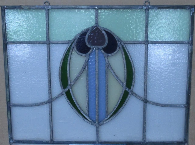 OLD ENGLISH STAINED GLASS WINDOW Unframed w Hooks Abstract Floral 19.75" x 15.25