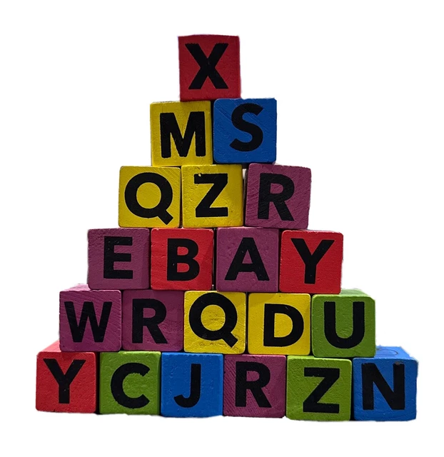 Vintage Lot of 40 Wood Alphabet Building Blocks Wooden Letter Number Characters