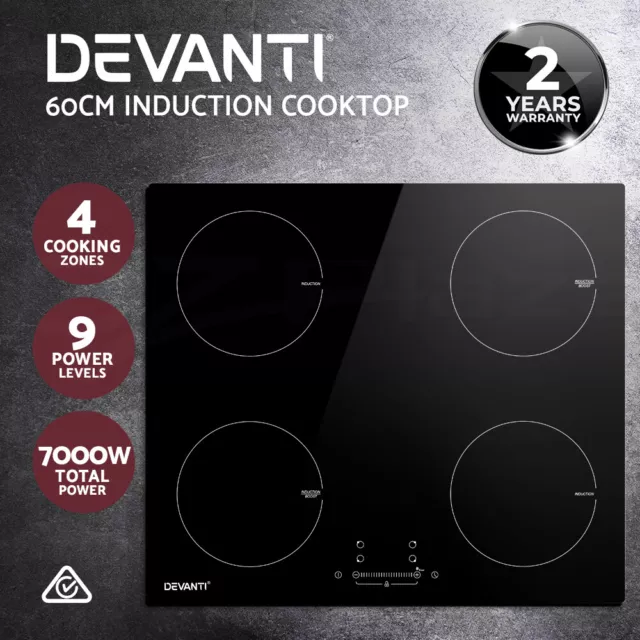 Devanti Electric Induction Cooktop 60cm Ceramic 4 Zones Stove Cook Top Hot Plate