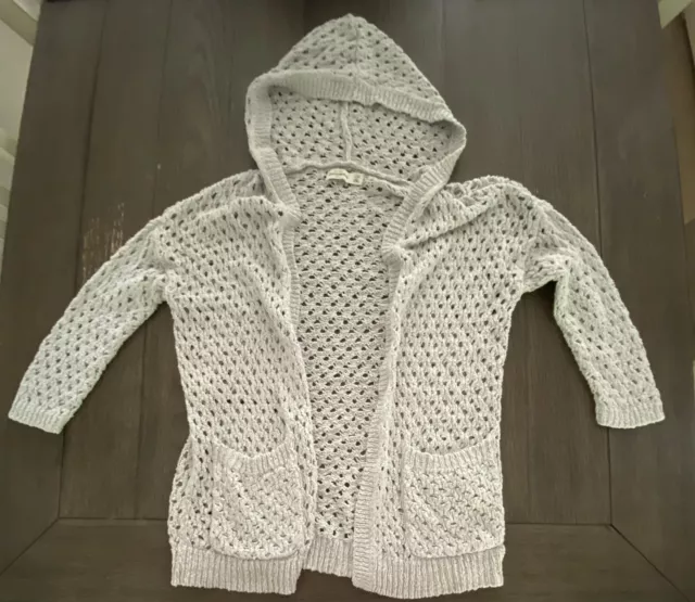 Abercrombie Kids Girls 14 Large Knit Light Gray Beige Hooded Sweater W/Pockets