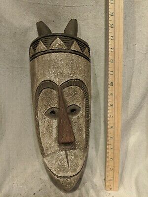 Tall Narrow Mask with Excellent Carved Details — Authentic African Wood Art
