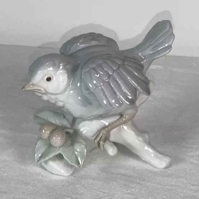 Vintage Otagiri Bird on a Branch with Berries Porcelain Figurine Gray & White