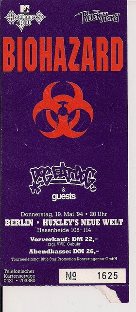 BIOHAZARD & Dog Eat Dog Used Ticket Berlin 19.04.1994