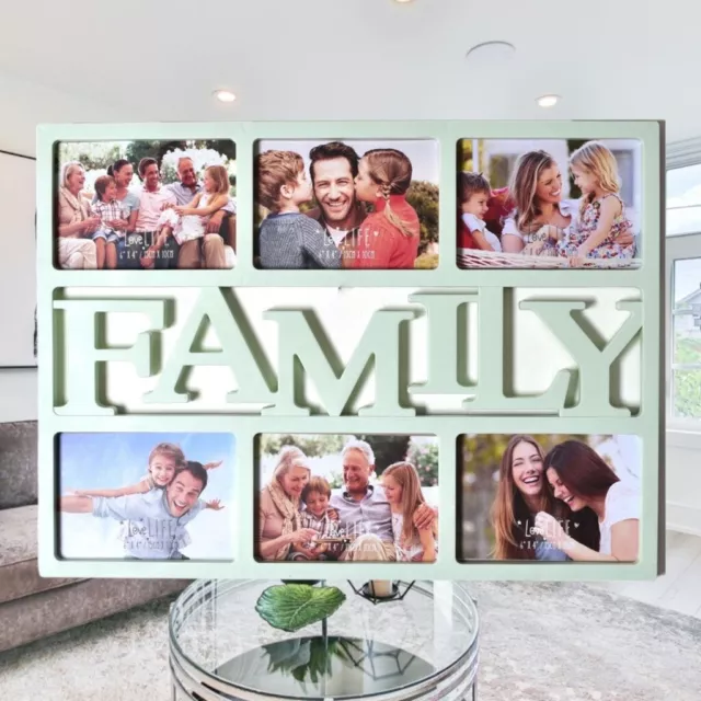 Multi Aperture Collage Photo Frame Wall Hanging Family 6 Pictures Pale Mint 3