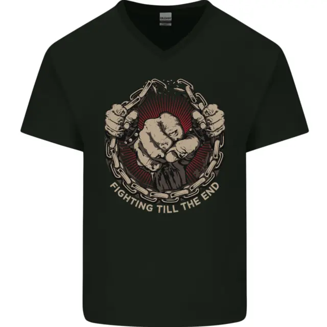 T-shirt da uomo Fighting Till the End MMA arti marziali collo a V cotone