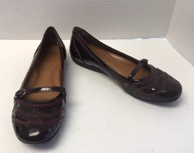 Nurture Womens Size 8.5M Burgundy Patent Leather Mary Jane Ballet Flats Shoes