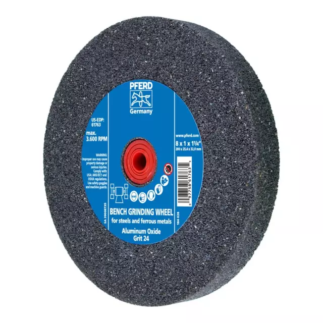 PFERD 61763 Universal Grinding Wheel 8in dia, Alum Oxide, 3600 RPM Max, Grit 24