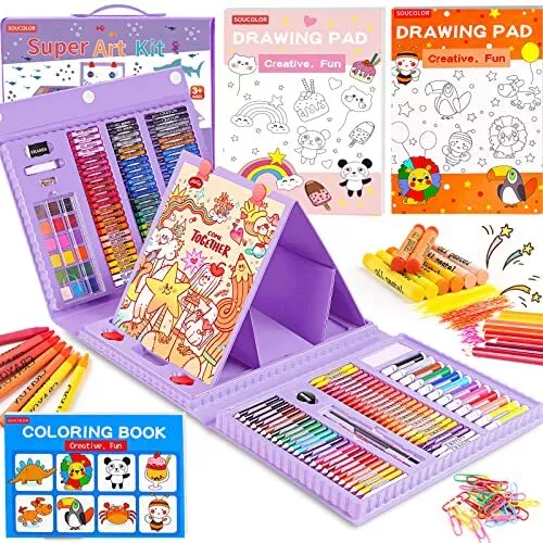 Soucolor Art Supplies, 283 Pieces Drawing Set Kits with Trifold Purple